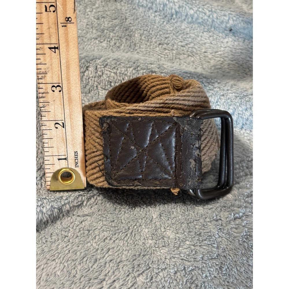 Mens Khaki Canvas Web Belt Double D-Ring Herringbone Utility Brown Size 34